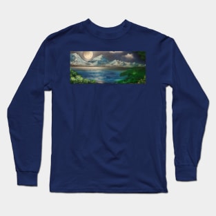 Moon Mountain Lake at night Long Sleeve T-Shirt